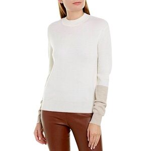 Theory Merino Wool Colorblock Taupe Combo Soft Luster Sweater size M